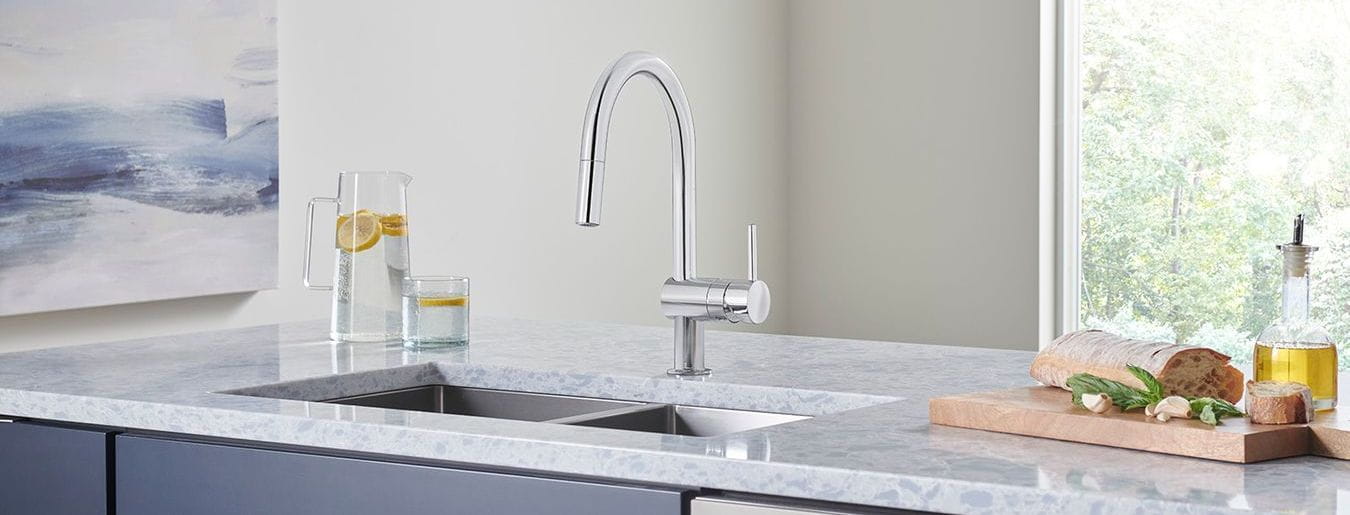 clean kitchen counter with faucet 
